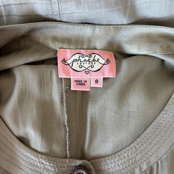 Phoebe Couture Size 8 Safari Shirt Dress Short Sleeve Midi Buttons Khaki Utility - Picture 4 of 13